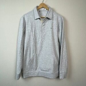 Criquet Polo Sweatshirt Mens Medium Grey Long Sleeve Kangaroo Pocket Golf Preppy